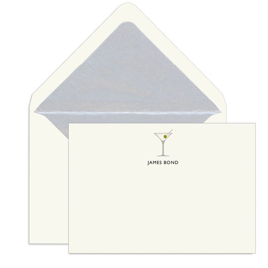 Martini Engraved Motif Flat Note Cards